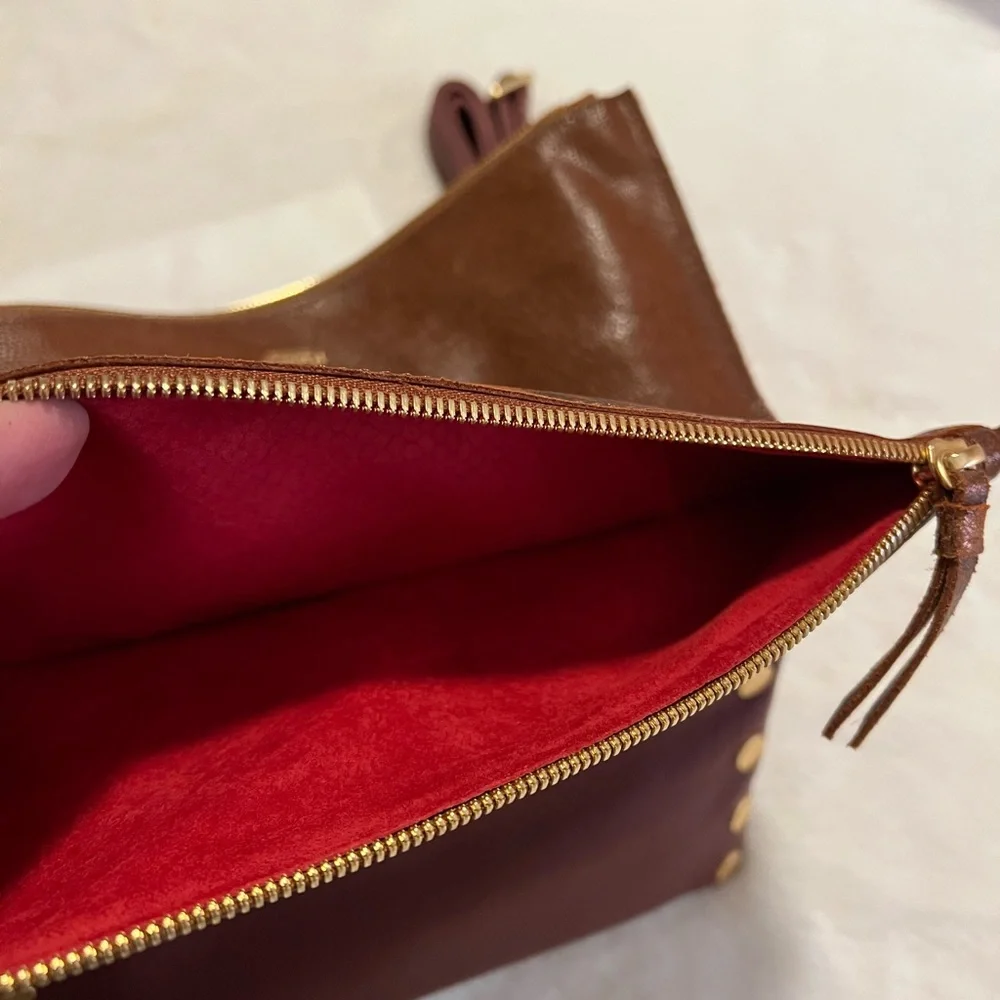 Hammitt Fold-Over Leather Clutch in Chestnut and Cognac